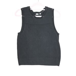 Gap Black Ribbed Knit Texture 100% Cotton Sleeveless Casual Sweater Top Size S